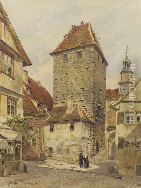 The Townhall at Rothenburg Oil Painting - Karl Hermann Krabbes