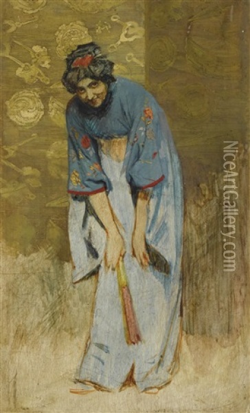 Japanerin Im Kimono Mit Facher Oil Painting - Franz Xavier Simm