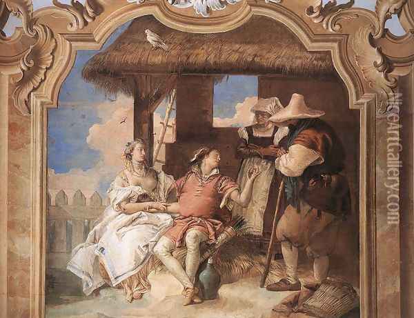 Angelica and Medoro with the Shepherds 1757 Oil Painting - Giovanni Battista Tiepolo