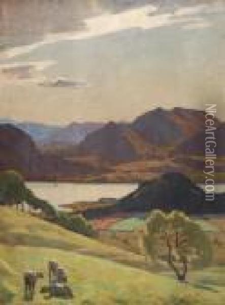 Sheep Grazing In The Lake District Oil Painting - Algernon Talmage
