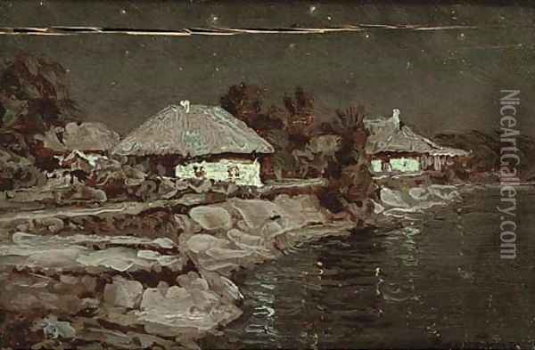 Cottages in the twilight Oil Painting - Viktor Ivanovich Zarubin