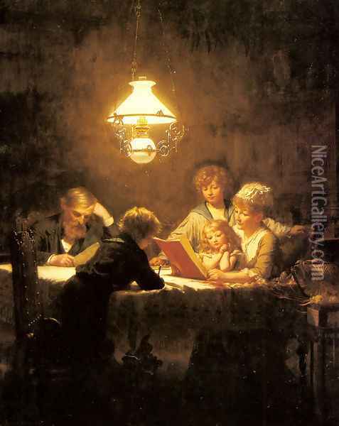 The Reading Lesson Oil Painting - Knut Ekvall