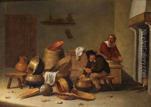Kucheninterieur Mit Zwei Mannern Oil Painting - Jan Spanjaert
