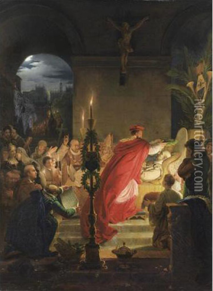 La Mort Du Tasse Au Couvent De Saint Onuphre Oil Painting - Louis Ducis
