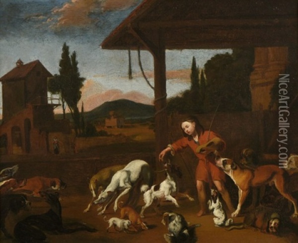 Piqueux Et Ses Chiens Oil Painting - Jan Baptist Weenix