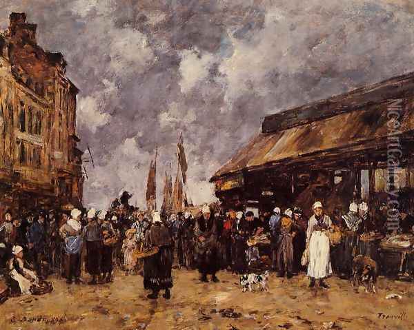 Trouville, the Fish Market Oil Painting - Eugene Boudin