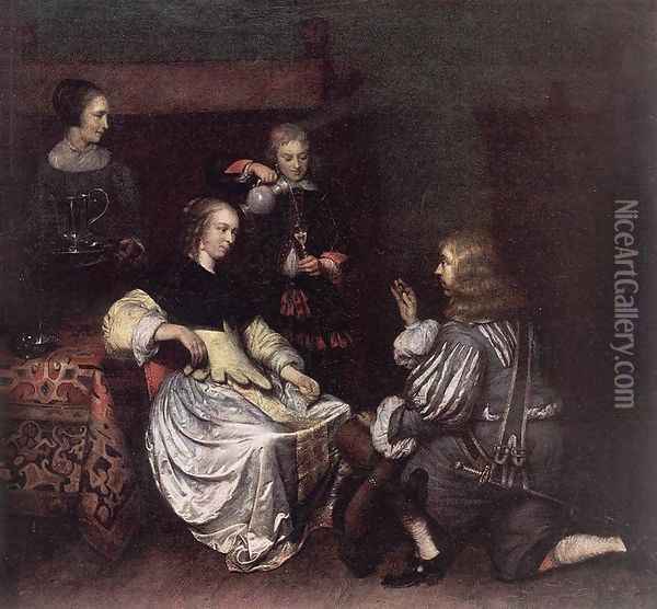 Presentation of the Medallion 1650s Oil Painting - Caspar Netscher