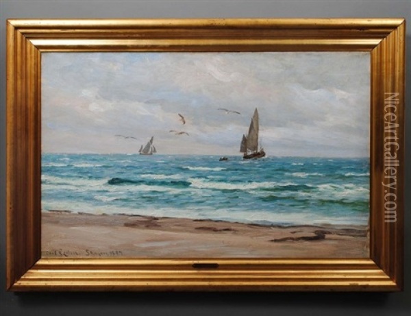 Sailing Vessels Off The Coast Oil Painting - Carl Ludvig Thilson Locher