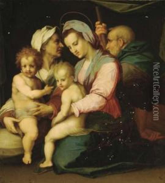 The Holy Family With Elizabeth And Infant Saint John Oil Painting - Andrea Del Sarto