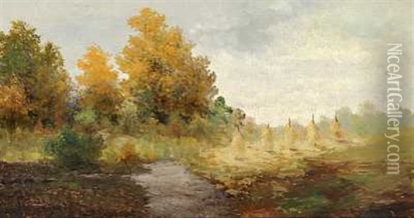 Norsk Efterarslandskab Oil Painting - Sigvald Simensen