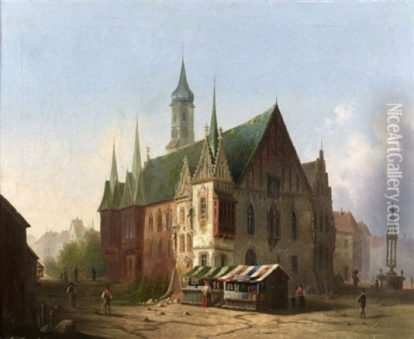 Vue De Lhotel De Ville De Breslau Vers 1800 Oil Painting - Carl Josef Alois Agricola