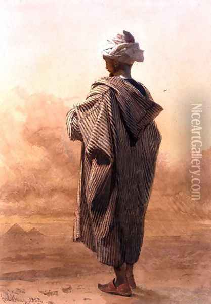 Cairo an Arab at Dusk before the Pyramids Oil Painting - Carl Haag