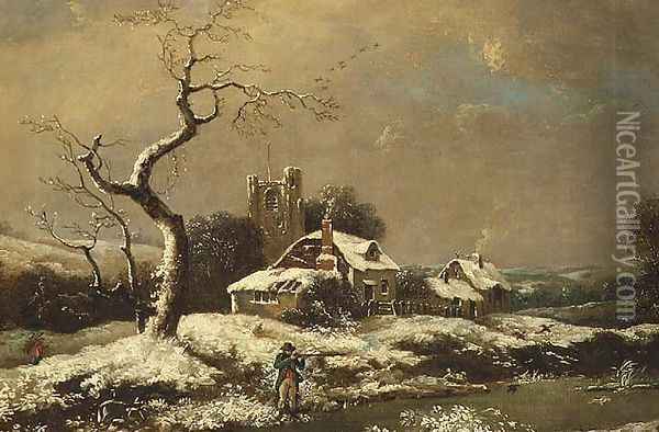 Snowy landscape Oil Painting - John Cranch