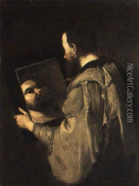 A Philosopher Looking At His Reflection In A Mirror Oil Painting - Jusepe de Ribera