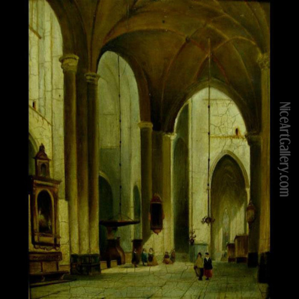 Cathedral Interior Oil Painting - Jean-Baptist Tetar Van Elven
