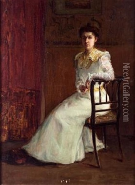 Mujer De Blanco, Sentada Oil Painting - Cecilio Pla