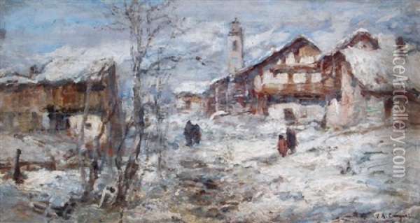 Inverno Nell'alta Montagna (winter Im Hochgebirge) Oil Painting - Vittore Antonio Cargnel