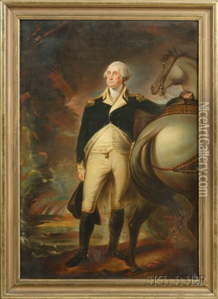 Portrait Of George Washington At Dorchester Heights. Oil Painting - Gilbert Stuart