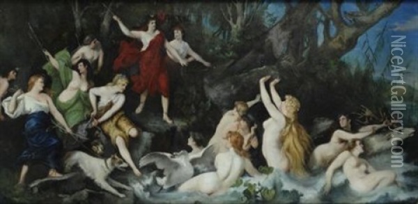 La Caccia Di Diana Oil Painting - Hans Makart