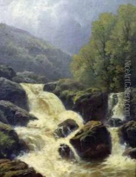 River Landscape With Waterfall Oil Painting - Francis Muschamp