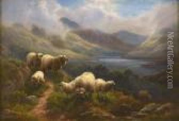 Sheep In A Mountain Pass Oil Painting - Robert Watson