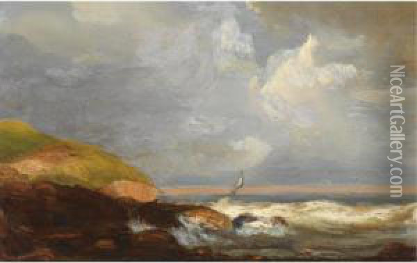 A Rocky Seascape Oil Painting - Charles Hoguet