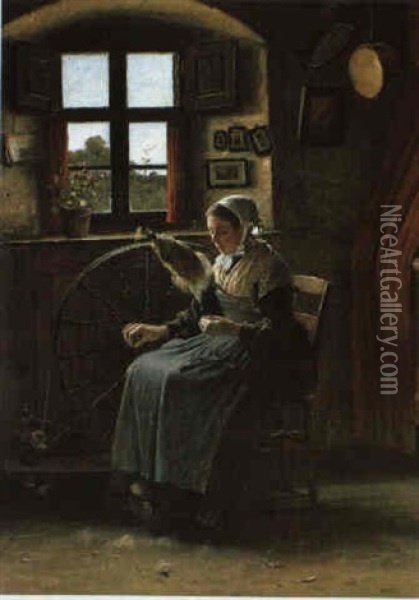 Am Spinnrad Oil Painting - Vaclav Brozik