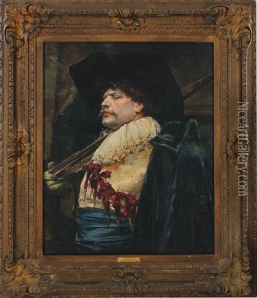 Portrait Of A Cavalier In Blue Oil Painting - Alex De Andreis