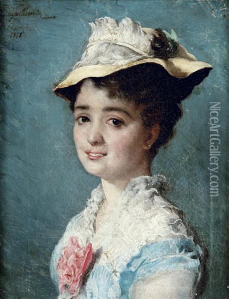 Jeune Femme Au Chapeau Oil Painting - Laguillermie, Frederic Auguste