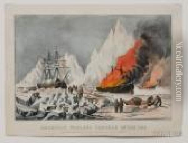 American Whalers Crushed In The Ice Oil Painting - Currier & Ives Publishers