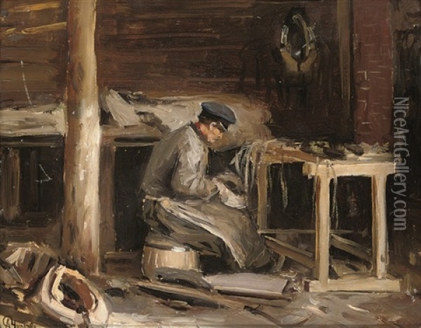 The Cobbler Oil Painting - Aleksandr Inokent'evich Chirkov