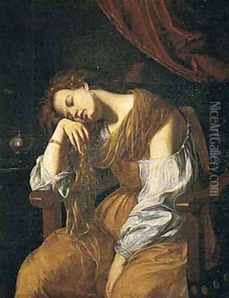 Mary Magalene as Melancholy Oil Painting - Artemisia Gentileschi