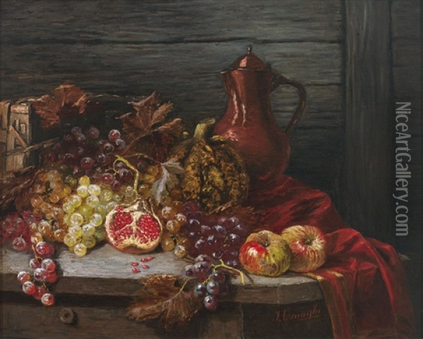 Stilleben Mit Trauben, Apfeln Und Granatapfel Oil Painting - Josefine Osnaghi