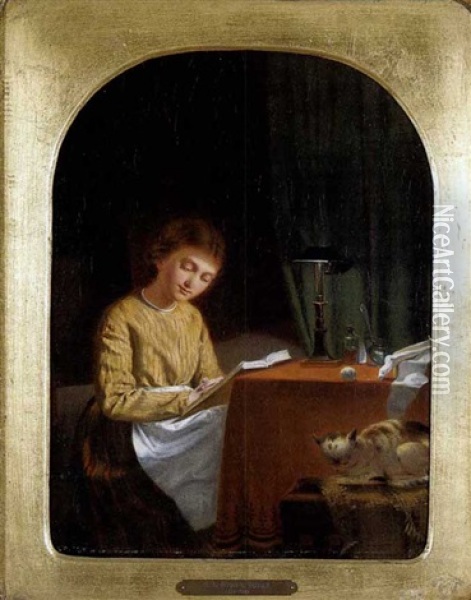 Lesendes Madchen An Einem Tisch Oil Painting - Johann Georg Meyer von Bremen