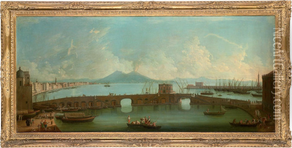 A View Of The Bay Of Naples, With The Ponte Nuovo Oil Painting - Gabriele Ricciardelli