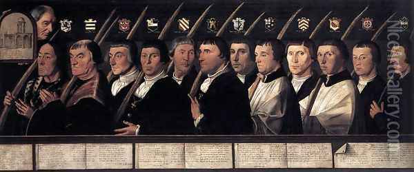 12 Members of the Haarlem Brotherhood of Jerusalem Pilgrims 1528-29 Oil Painting - Jan Van Scorel