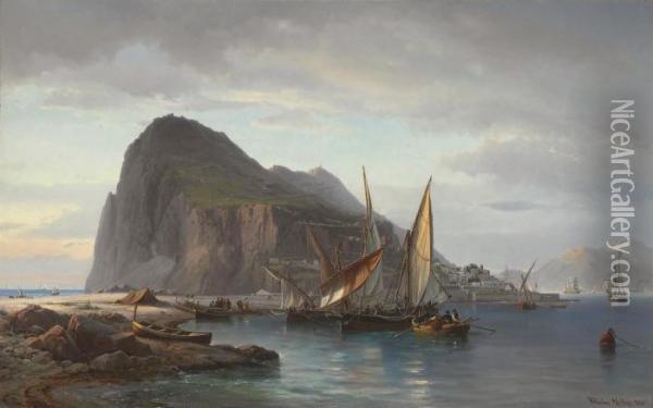 Shipping Off Gibraltar Oil Painting - Vilhelm Melbye