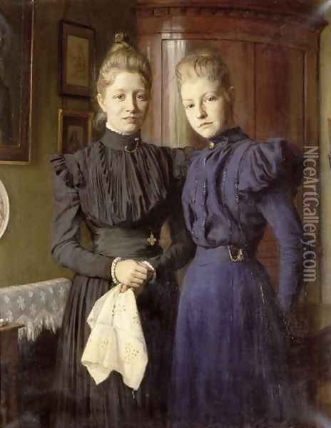 The Two Sisters Oil Painting - August Andreas Jerndorff