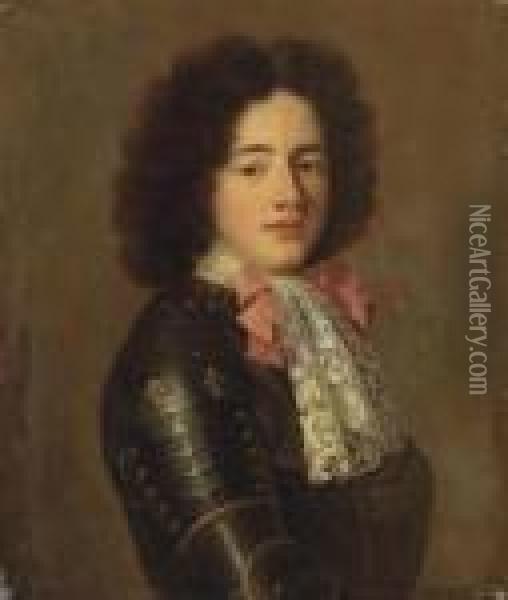 Portrait Of Louis De Bourbon, 
Comte De Vermandois , Bust-length, In Armour With The Royal Coat-of-arms
 On The Shoulder Oil Painting - Pierre Le Romain I Mignard