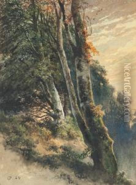 Bewaldeter Berghang Im Herbst. Oil Painting - Charles Pauli