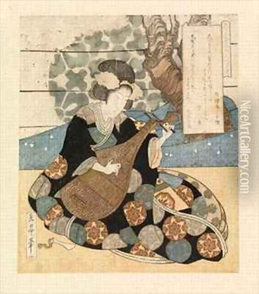 Lady playing an instrument Oil Painting - Yashima Gakutei