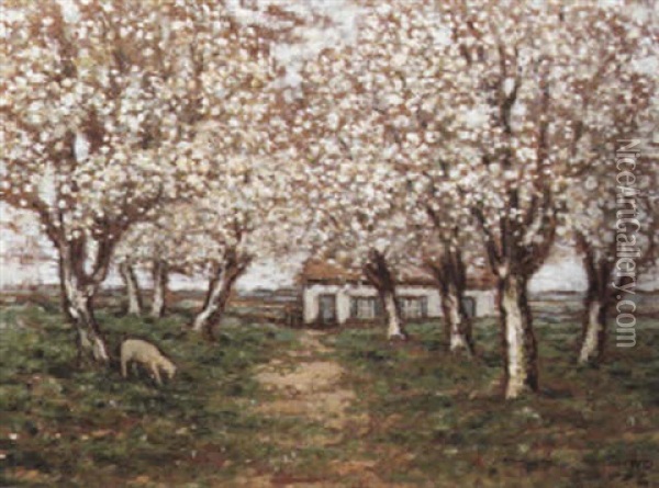 Pommiers En Fleurs Oil Painting - William Degouve de Nuncques