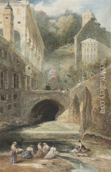 The Temple Of Vesta Above The Falls At Tivoli Oil Painting - William Callow