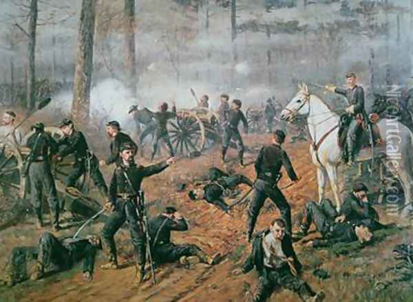 Captain Hickenloopers battery in the Hornets Nest at the Battle of Shiloh April 1862 Oil Painting - T. C. Lindsay