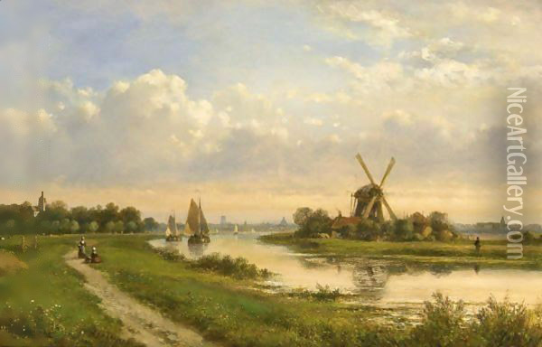 A River Landscape In Summer Oil Painting - Lodewijk Johannes Kleijn