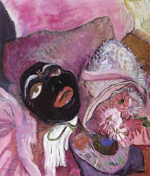 Black Mask with Rose Oil Painting - Gabriele Munter