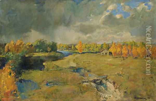Golden Autumn by the River Oil Painting - Isaak Ilyich Levitan