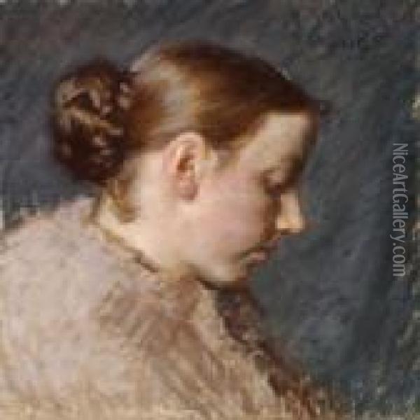 Portrait Of The Painter's Wife Martha In Profile Oil Painting - Viggo Johansen