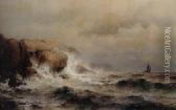 Ship Off A Stormy Coast Oil Painting - Mauritz F. H. de Haas