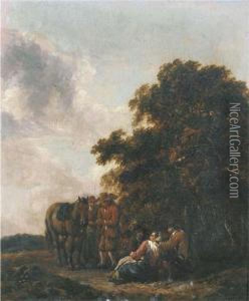 Travellers Resting At The Edge Of A Wood Oil Painting - Barent Gael